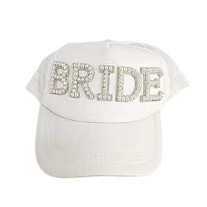 Unbranded Womens White Bride Baseball Cap Rhinestones & Pearls Spellout Adjust..